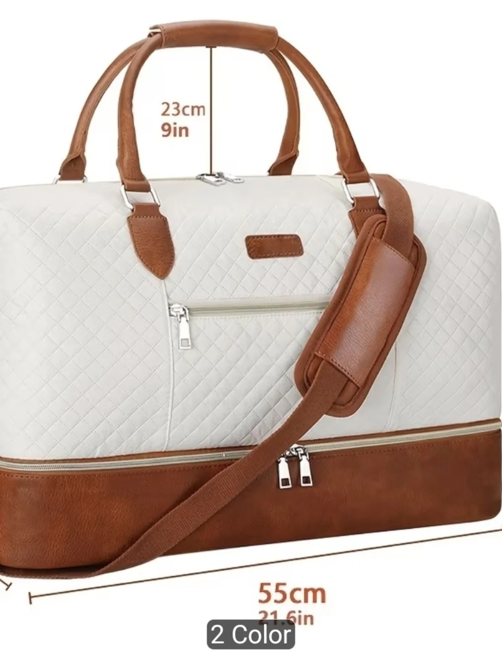 3 Pieces Superior QUALITY Classic Quilted Travel Duffel Bag - Black & Cream